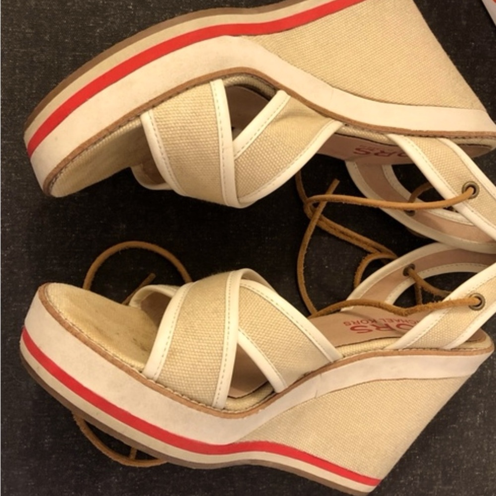 Kors Michael Kors canvas wedge sandal size 6